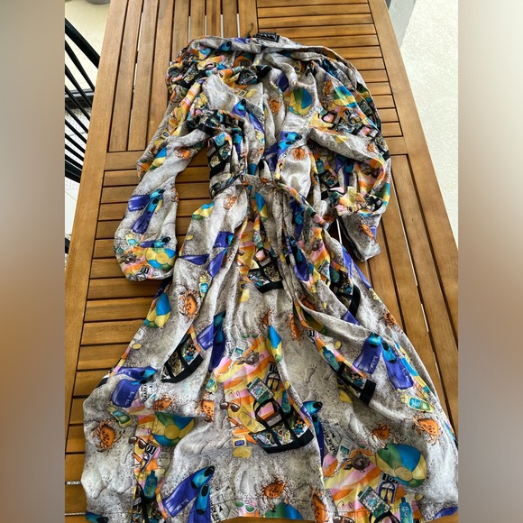 Nicole Miller Long Silk Robe Sz M Pockets Limited Ed Beach Vacation Vintage 90s - Picture 7 of 7